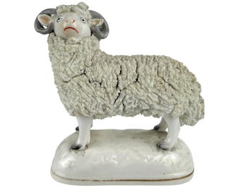 Antique Staffordshire Pottery Ram Sheep Figurine circa 1840
