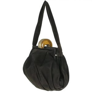Vintage 1930s jugo de manzana baquelita cierre bolso negro antílope ante bolso