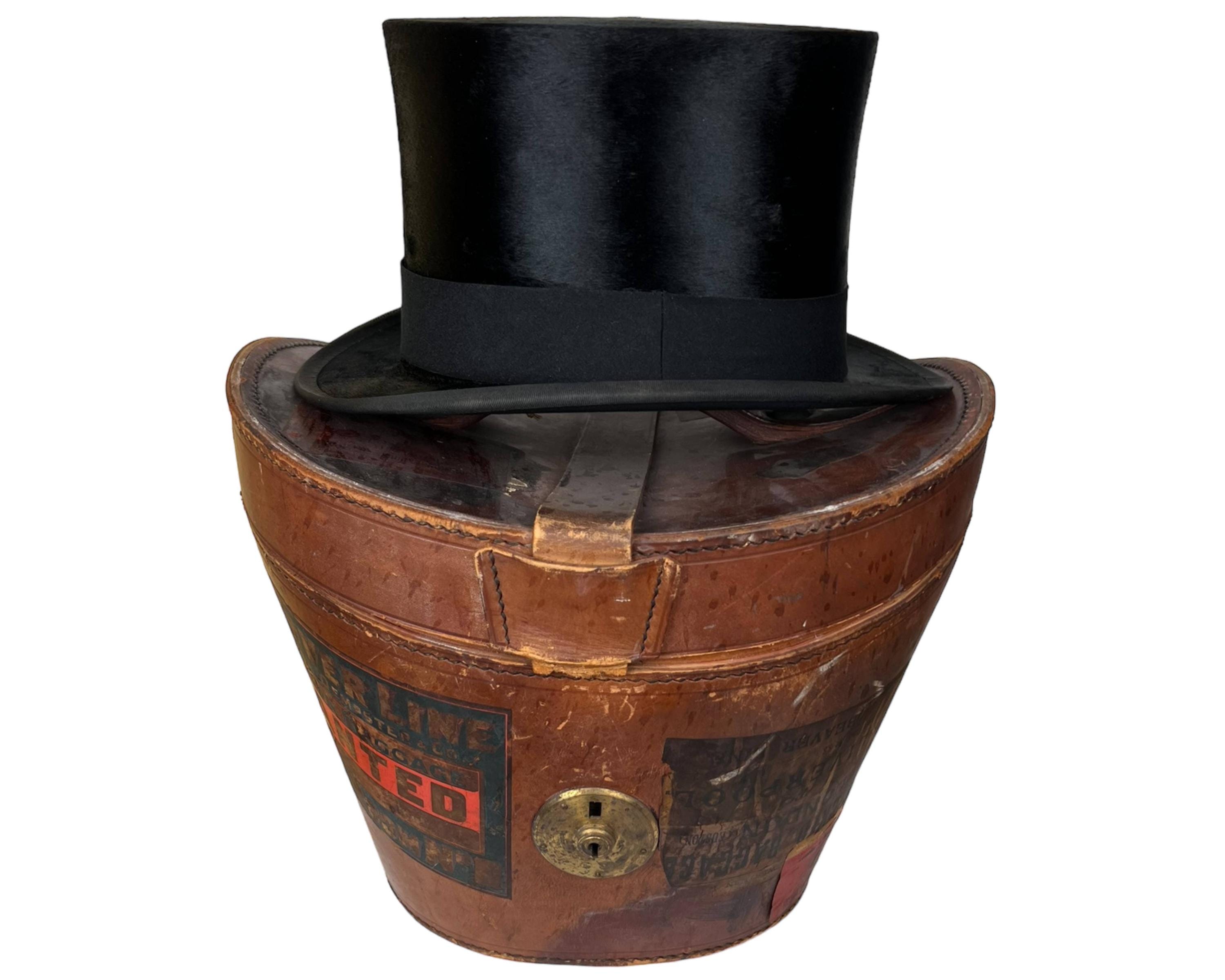 Antique Silk Top Hat W Victorian Leather Travel Case Antique Silk Top Hat W Victorian Leather Travel Case