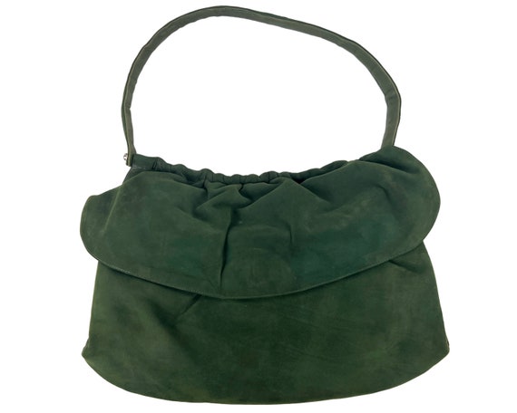 Vintage 1950s Green Suede Leather Handbag Purse - image 1