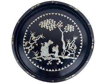 Antique Mother of Pearl Inlaid Lacquer Papier Mache Tray