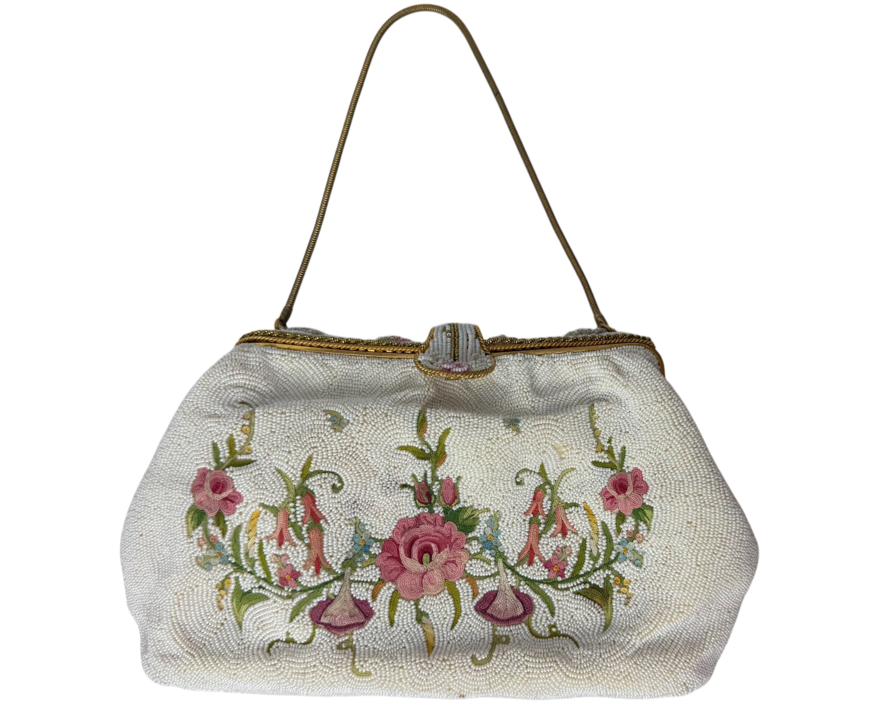 Vintage 1950s French Beaded Pointe De Beauvais Evening Bag E. Brunin Paris – Hand Made in France