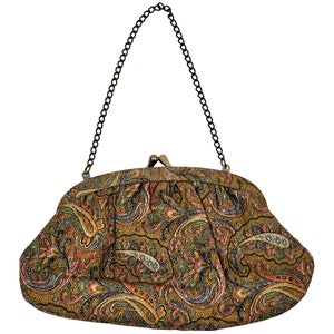 Vintage 1960s Evening Bag Woven Metallic Paisley Purse - VFG
