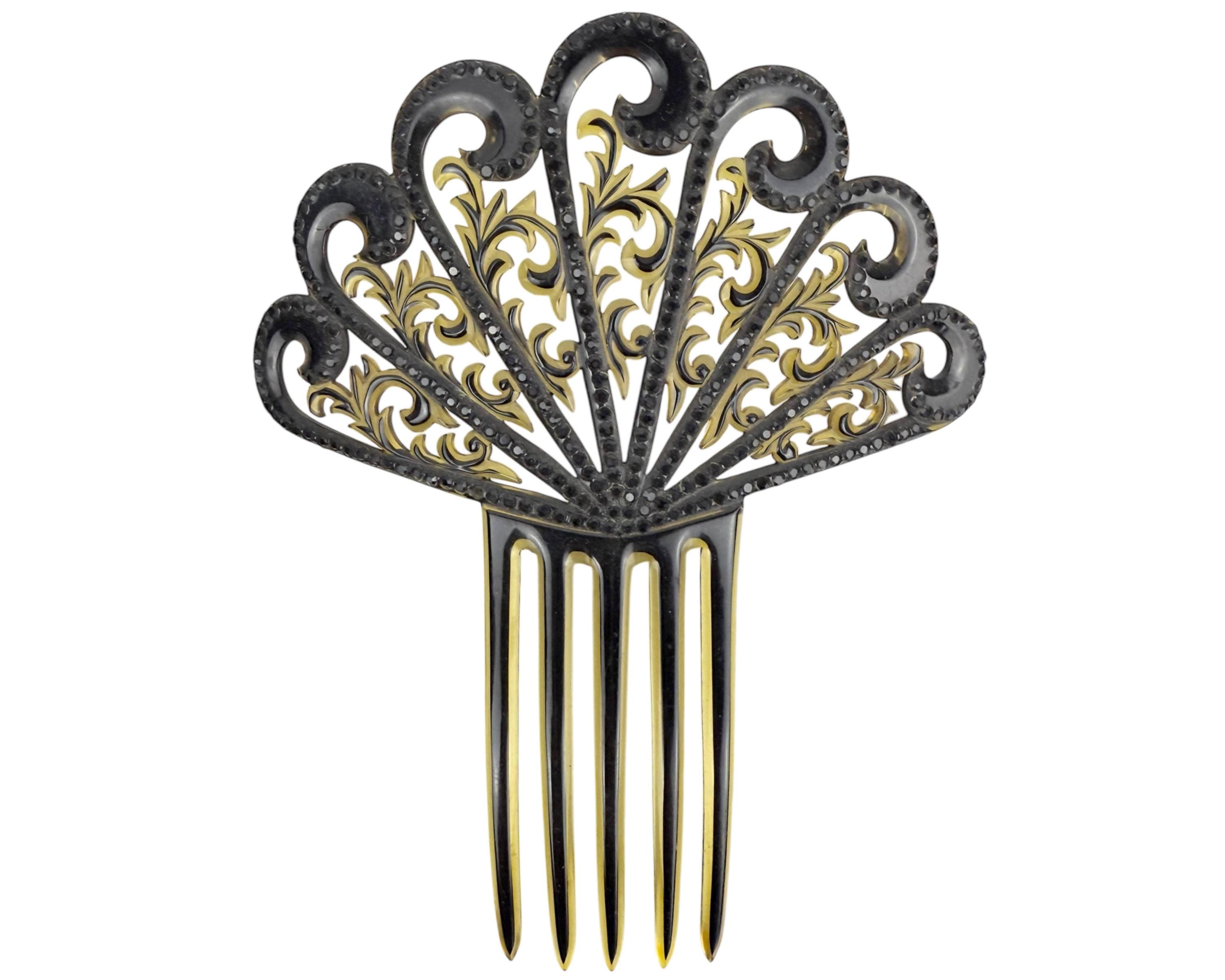 Antique Spanish Style Celluloid Hair Comb With Black  display picture 1