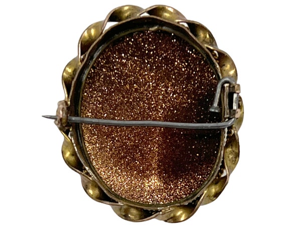 Antique Italian Micro Mosaic Goldstone Brooch Pin… - image 4
