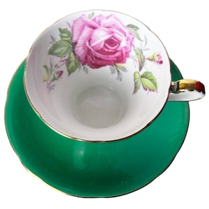 Vintage 1930s Aynsley Bone China Tea Cup & Saucer Large Cabbage Rose Corset Shape C957