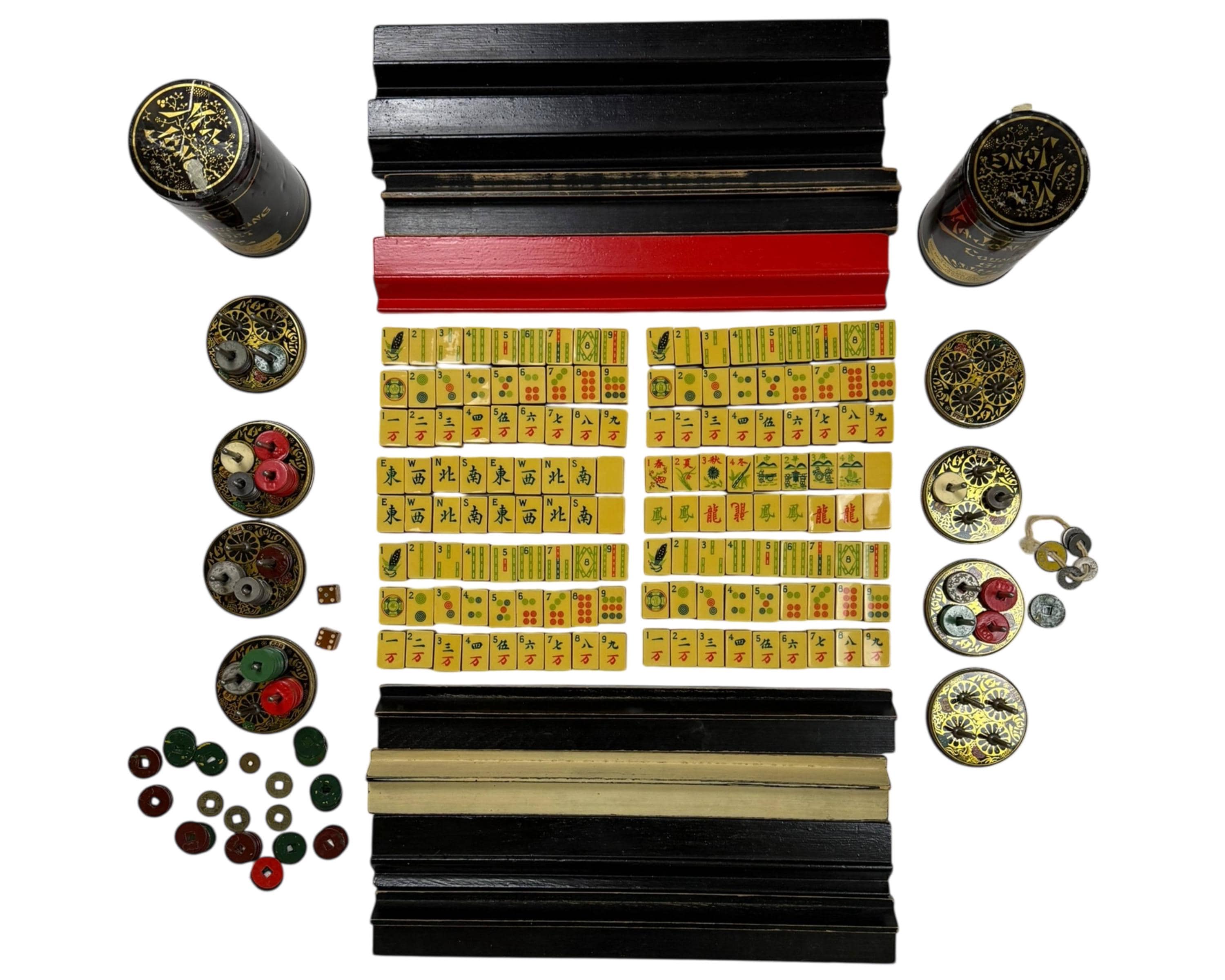 麻雀 Carry CANADA Vintage 1920s Chinese Mahjong Set 144 Celluloid on Wood