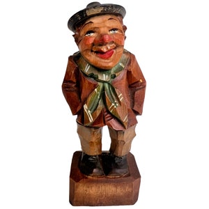 Vintage 1950s ANRI Wood Carving of Man Figure Figural Sculpture 5.75"