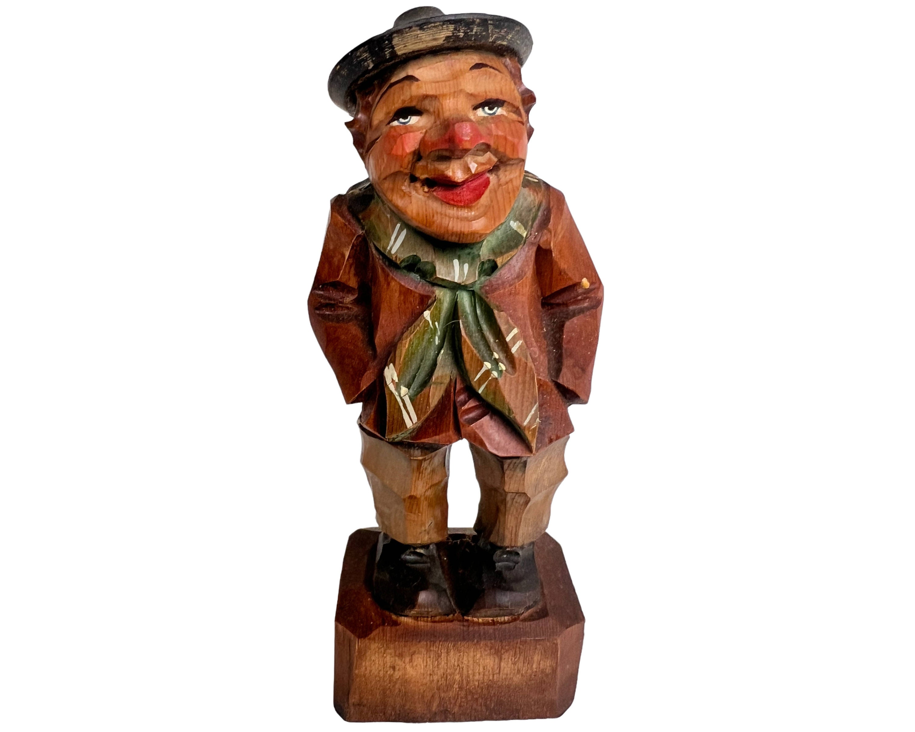Vintage 1950s ANRI Wood Carving of Man Figure Figural Sculpture