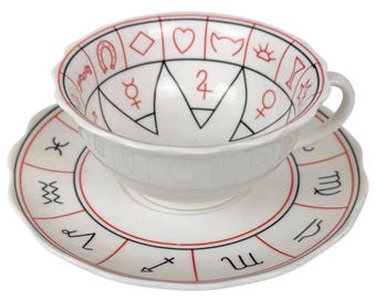 Nelros Fortune Telling Cup and Saucer Zodiac Astrology Tasseography Tea Leaf Reading Set