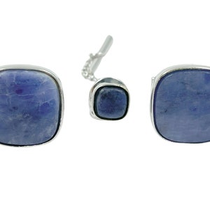 Vintage Sherman Senator Sodalite Cufflinks Silver Toned w Tie Tack