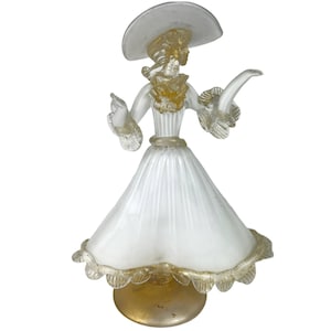 Vintage Murano Venetian Art Glass Figural Lady Figurine Clear, White & Aventurine