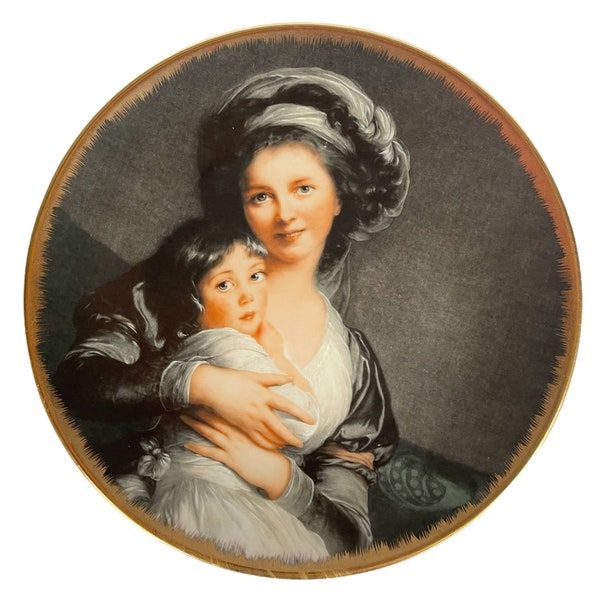 Assiette en porcelaine de Limoges vintage, tableau du Louvre Vigée Lebrun et Sa Fille