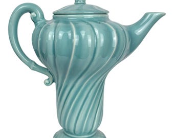 Vintage Franciscan Coronado Aqua Coffee Pot California Pottery Swirl 1940s As Is