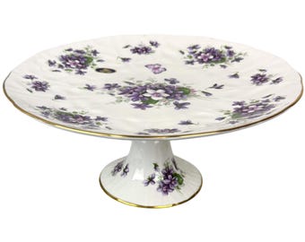 Unused Vintage Aynsley Wild Violets Cake Stand English Bone China 10 1/4"