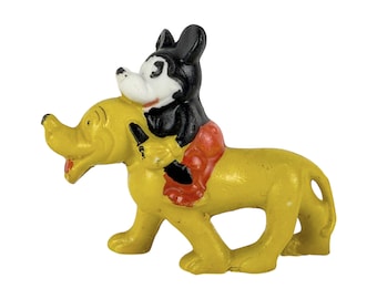 Vintage 1930s Walt Disney Mickey on Pluto Bisque Figurine Japan Mint
