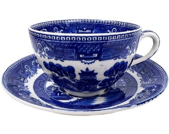 Vintage 1930s Blue Willow Cup & Saucer Alfred Meakin Old Willow