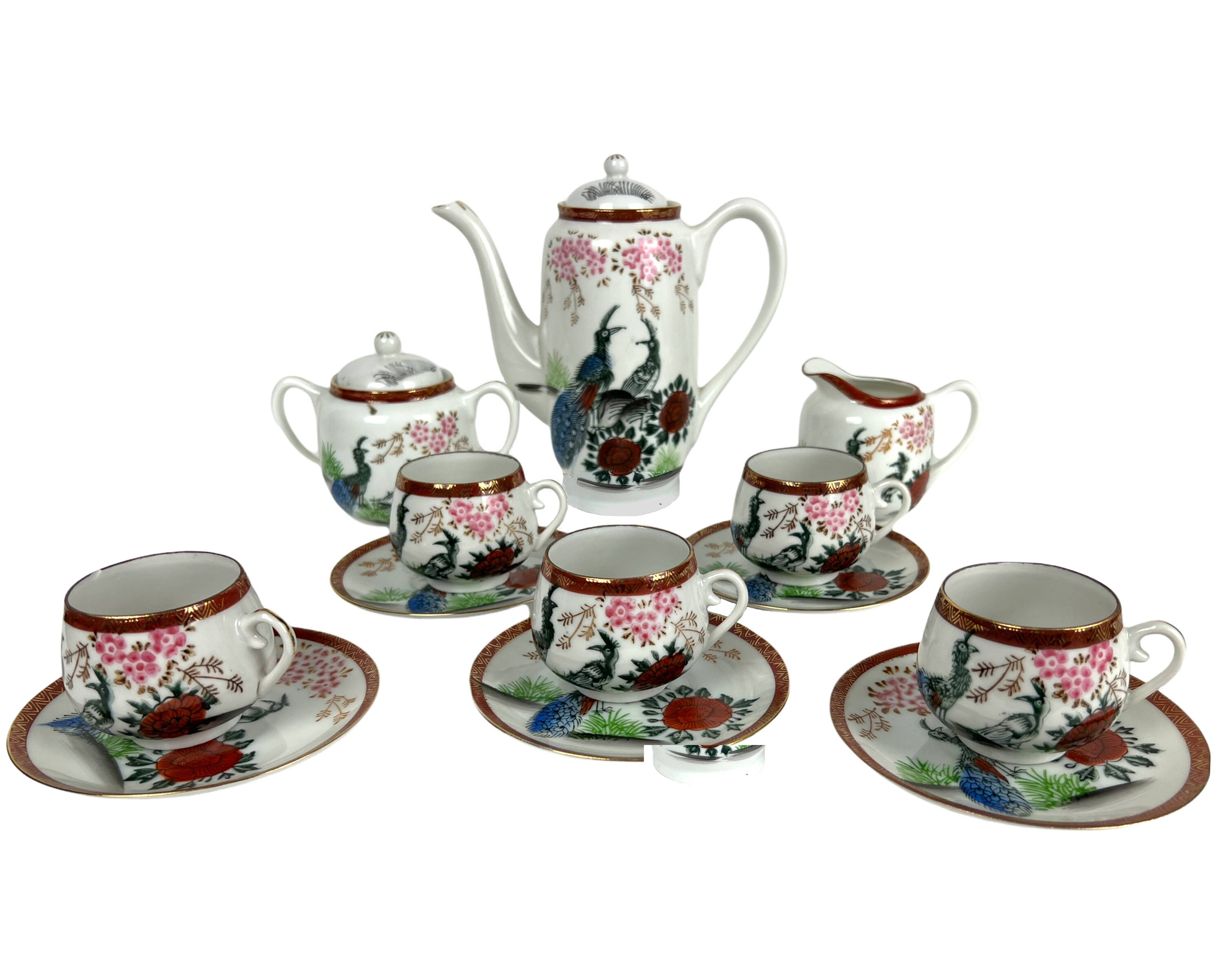 Vintage Japanese Geisha Lithophane Cup Tea Set Kutani Eggshell Etsy