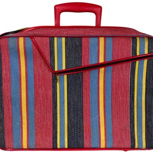 Vintage 1960s Suitcase Striped Carry On Travel Bag Luggage AD Sutton New York