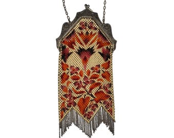 1920s Art Deco Mandalian Enamelled Mesh Purse