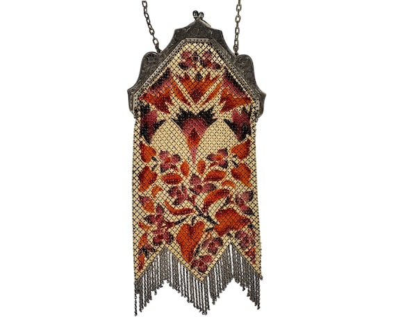 1920s Art Deco Mandalian Enamelled Mesh Purse