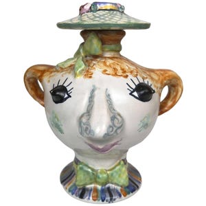 Vintage 1940s Bjorn Wiinblad Head Vase w Hat Danish Mid Century Signed