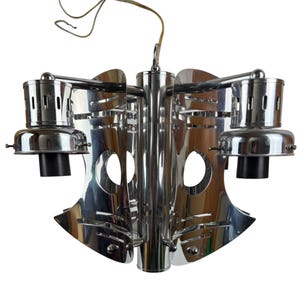 1970s Chrome Space Age Chandelier – Attributed to Mazzega Italy Sciolari Era