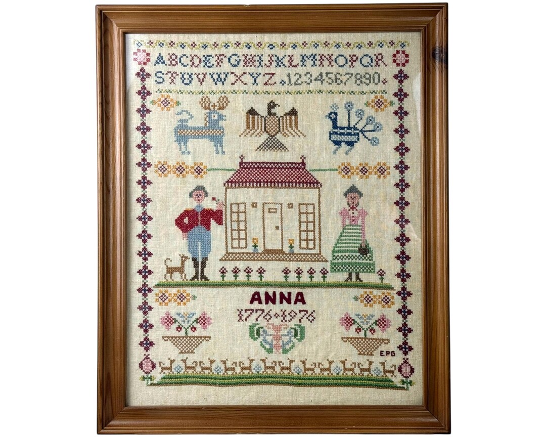 Vintage American Bicentennial Sampler 1776 - 1976 Framed Under Glass - Etsy