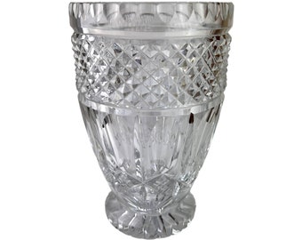 Vintage Clear Cut Crystal Glass Footed Vase 8”