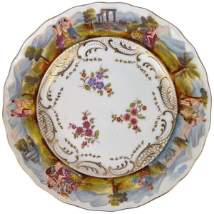 Antique Capodimonte Porcelain Plate Italian Neo-Classic Scenes Hand Painted 9”