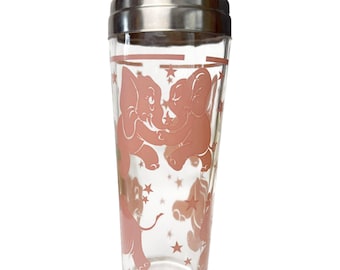 Vintage 1940s 50s Hazel-Atlas Dancing Pink Elephants Cocktail Shaker