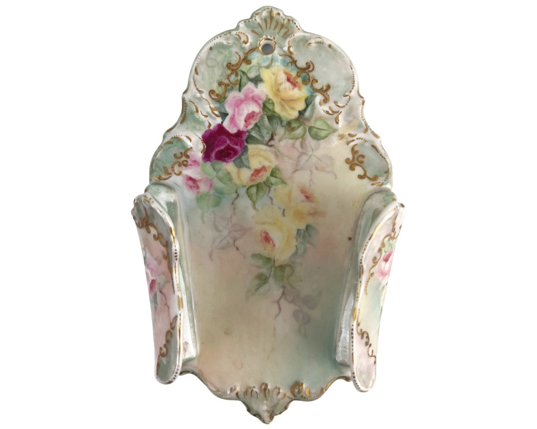 Antique 19th C Limoges Porcelain Wall Plaque Holder R Delinieres & Co