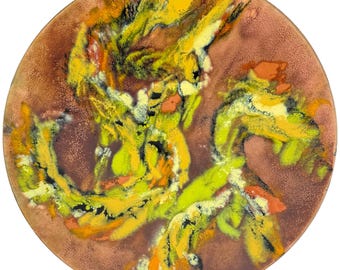 1950年代ミッドセンチュリーエナメル銅製ボウルプレート イヴェット・グアン モントリオール 15.75インチ