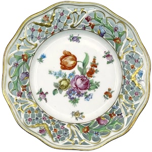 Vintage 1920s Schumann Dresden Porcelain Chateau Dish Plate Reticulated Edge