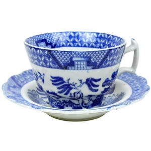 Antique Blue Willow London Shape Cup and Saucer 19th century