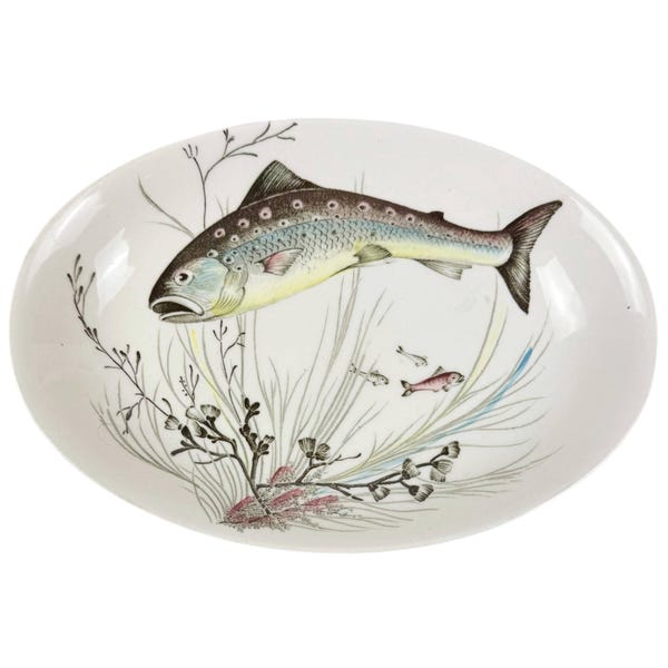 Vintage 1950s Johnson Brothers Fish Pattern Relish Bowl or Gravy Underplate 8”