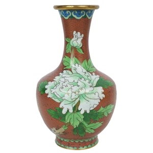 Jarrón de esmalte cloisonné con flores y pájaros de 19 cm de alto
