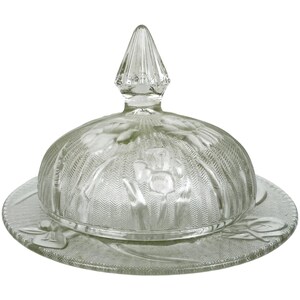 Jeannette Depression Glass Iris & Herringbone Butter Dish Crystal Dome and Bottom