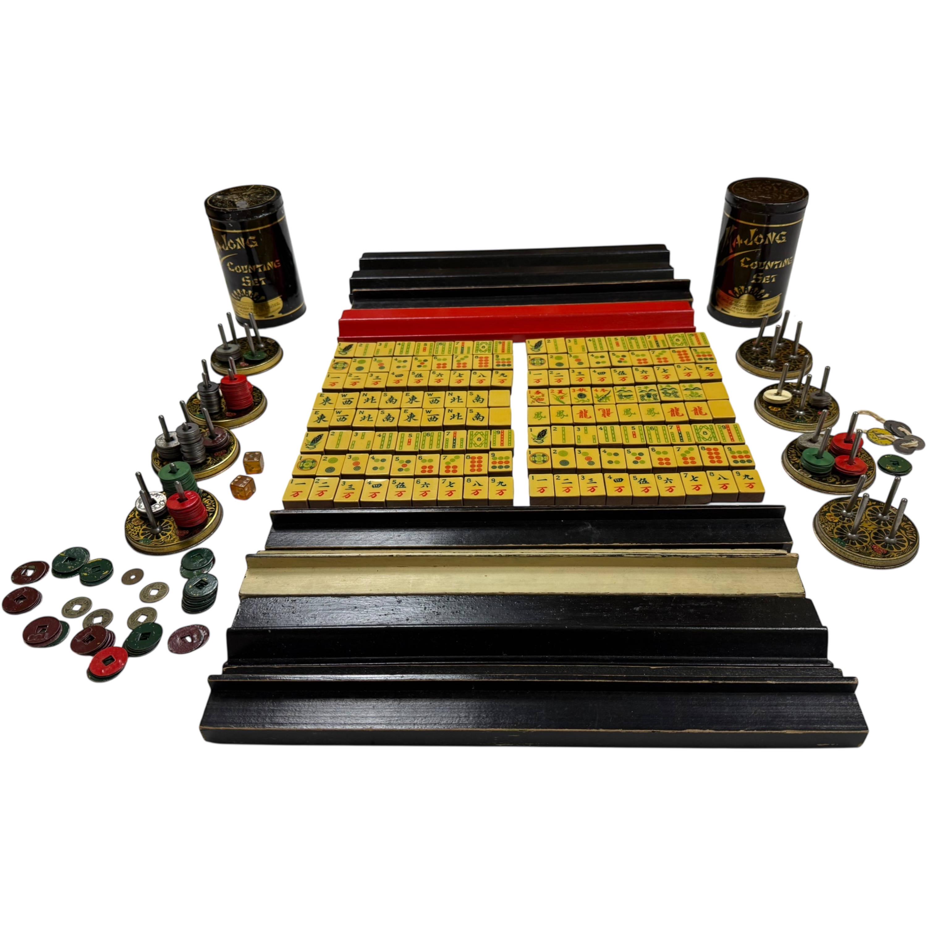 麻雀 Carry CANADA Vintage 1920s Chinese Mahjong Set 144 Celluloid on Wood
