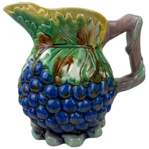 Antique Majolica Grapes and Leaves Pitcher – c. 1880–1900 Wine Jug
