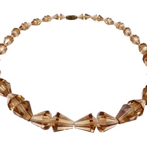 1930s Art Deco Crystal Glass Necklace Smoked Topaz Princess Length