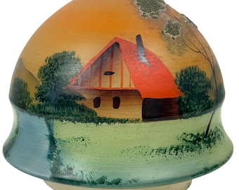1920s Japanese Hand Painted Glass Lamp Shade with Coralene Trees Scenic Cottage Globe – 5 3/4"