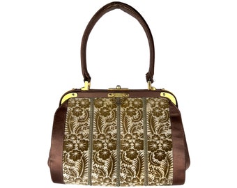 Vintage 1960s Handbag Purse Embossed Velvet & Silk