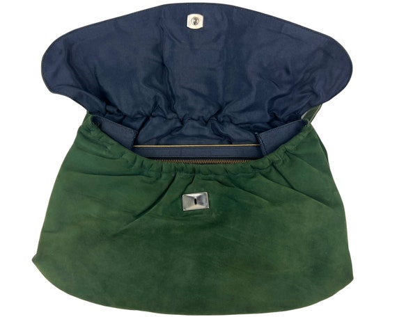 Vintage 1950s Green Suede Leather Handbag Purse - image 3