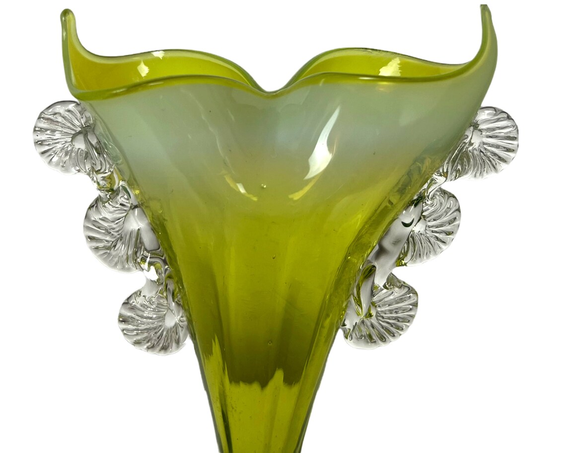 Antique Victorian Green Glass Vase With Opalescent Top and Etsy