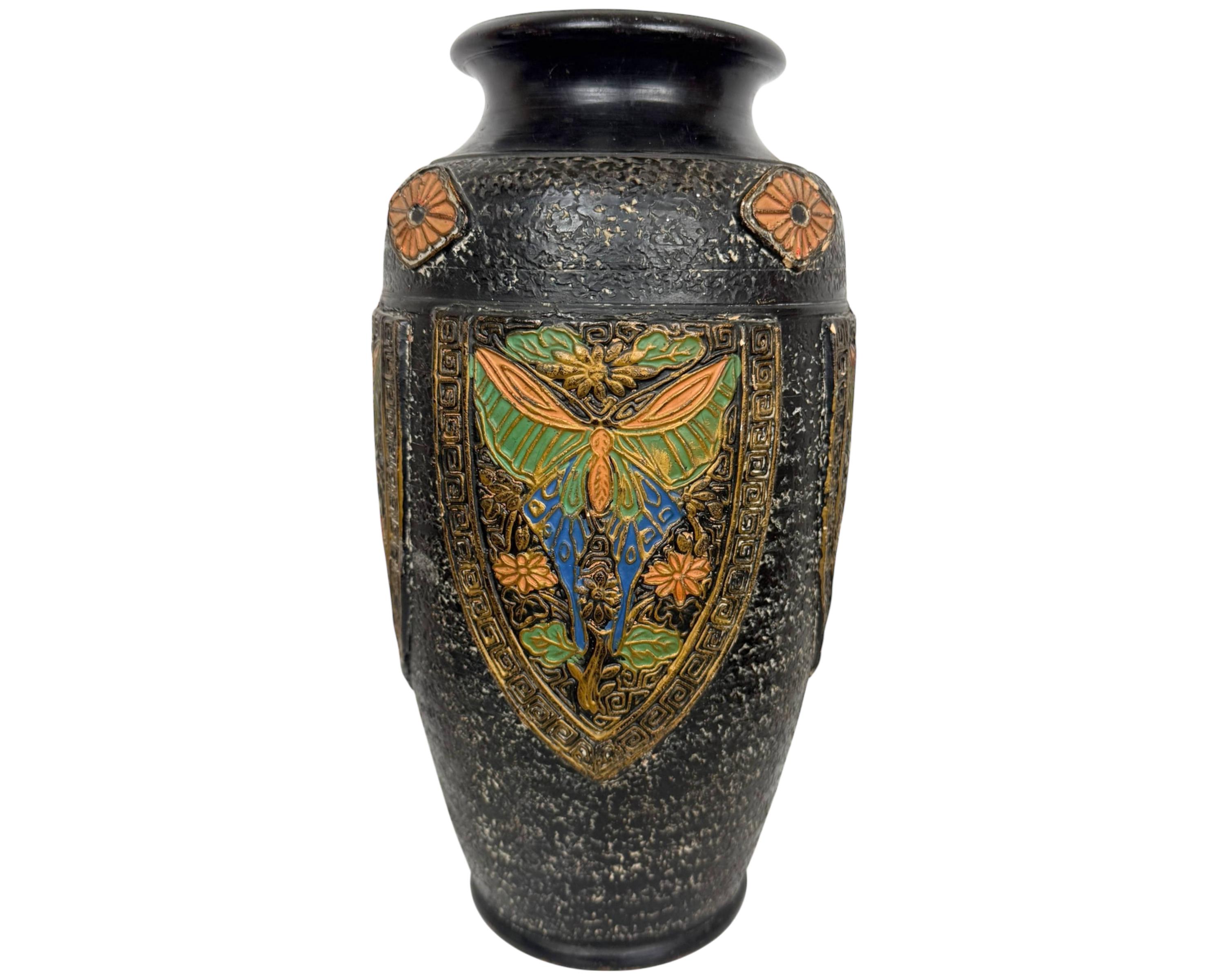 蝶模様の陶器花瓶 蝶と花模様のヴィンテージ陶鍋花瓶 – 12 5/8インチ - Etsy 日本