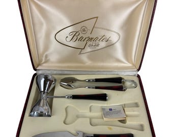 Vintage 1950s Glo-Hill Barmates Red Bakelite & Chrome Partial Bar Tool Set