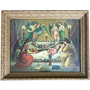 Antique Leiber Chromolithograph of the Death of the Virgin – Framed Under Glass, Late 19th c