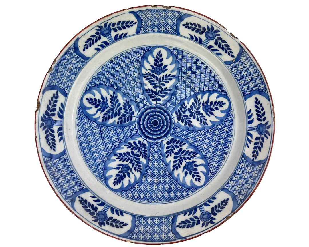 Antique Delft Pottery Charger Plate Floral Pattern 18th C Etsy