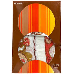 1970s NOS Italian Printed Round Tablecloth Unused NWT w Napkins Bustese